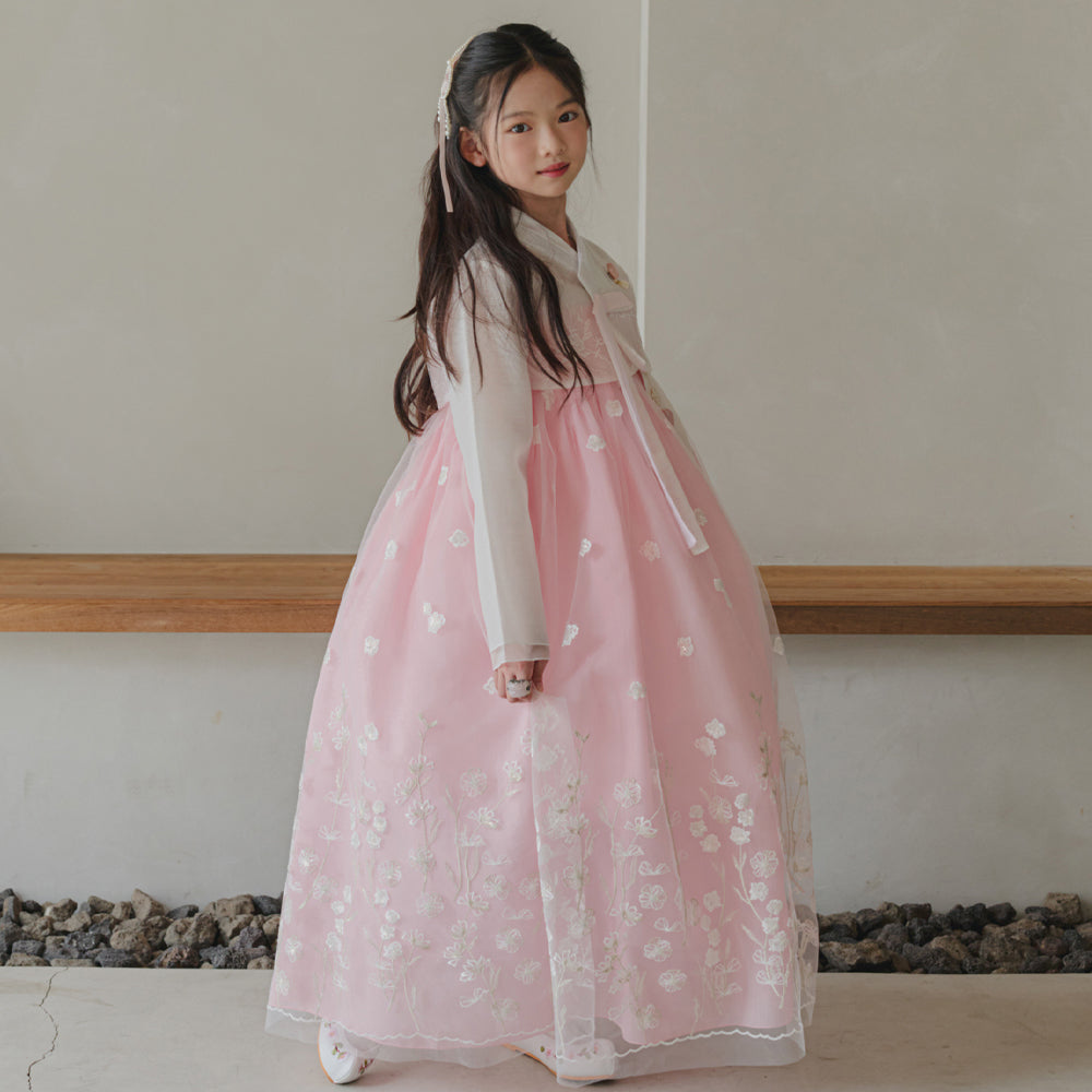 Sam Pink Lace Dress Girl Hanbok (1-12YR)