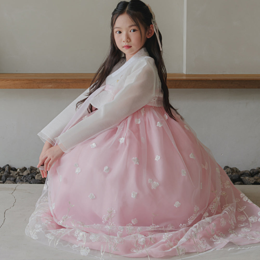 Sam Pink Lace Dress Girl Hanbok (1-12YR)