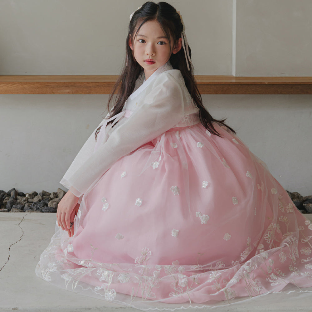 Sam Pink Lace Dress Girl Hanbok (1-12YR)