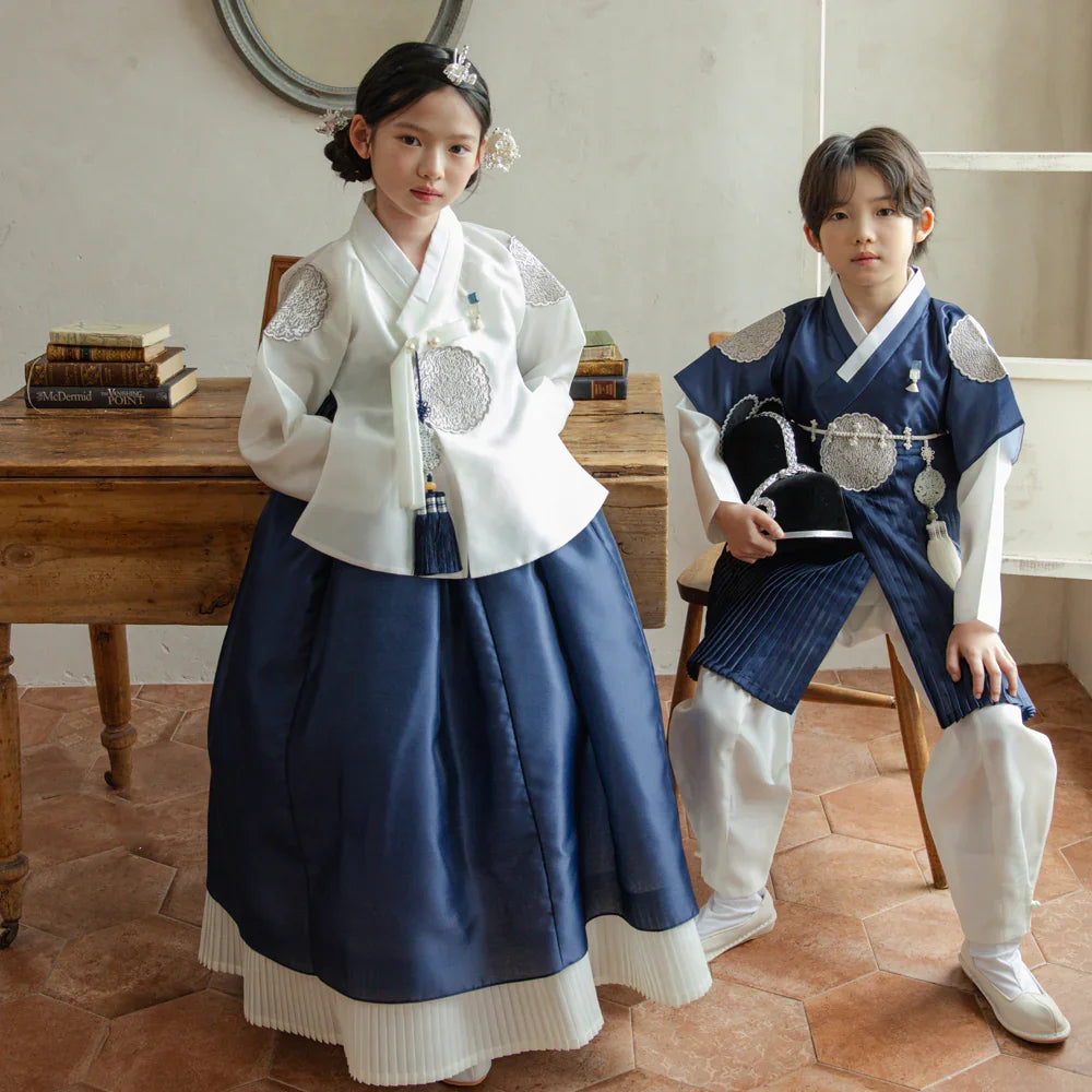 Sungbin Pleated Navy Girl Hanbok (100D-10YR) - Native Korean