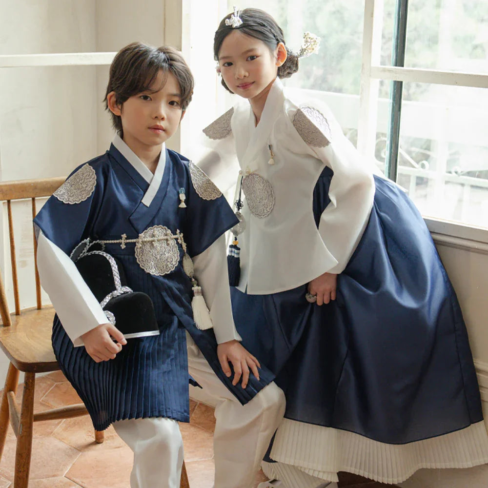Sungbin Pleated Navy Girl Hanbok (100D-10YR) - Native Korean