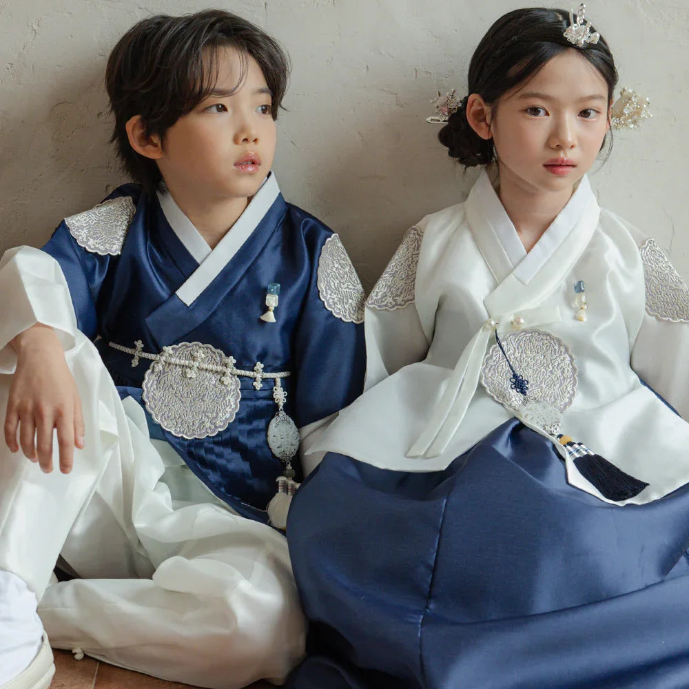 Sungbin Pleated Navy Girl Hanbok (100D-10YR) - Native Korean