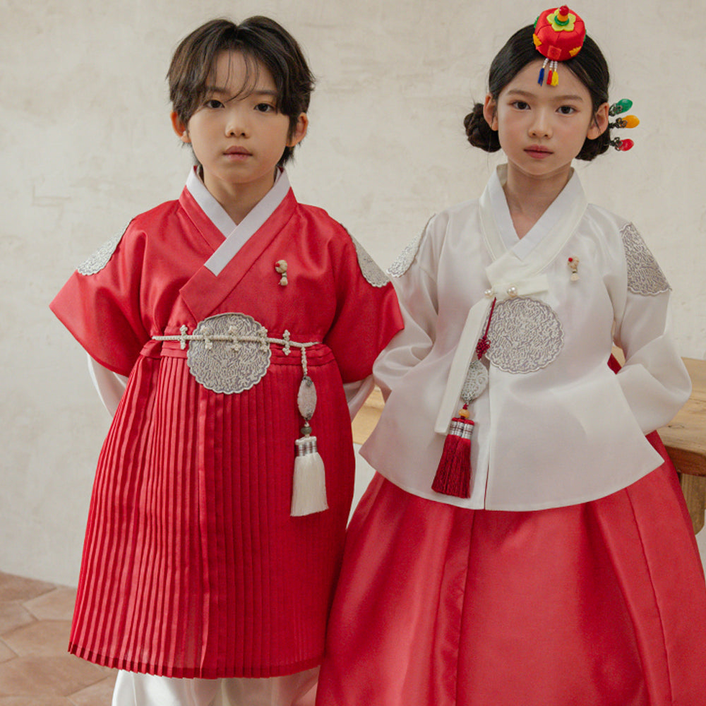 Sungkoon Pleated Red Boy Hanbok (100D-10YR)