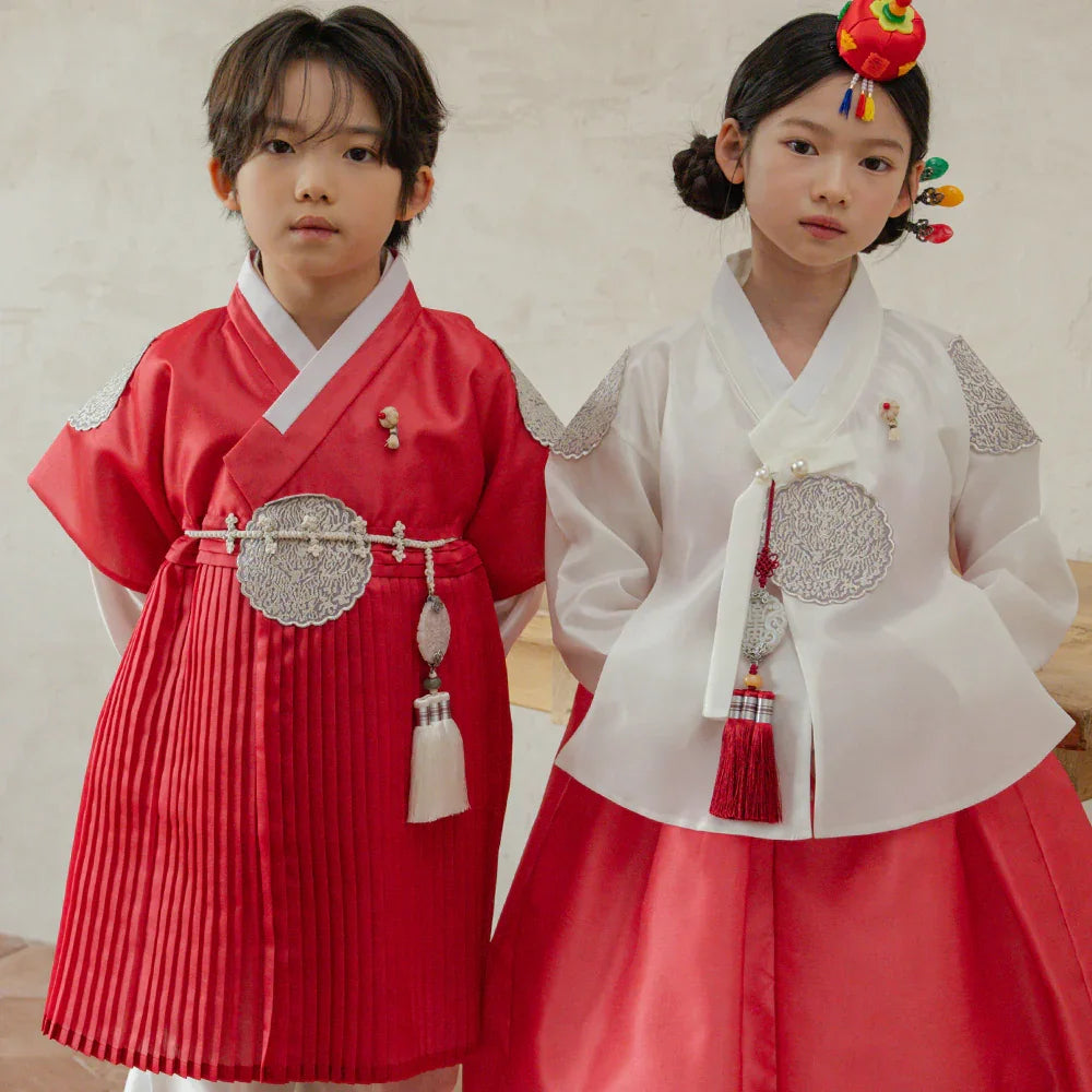 Sungbin Pleated Red Girl Hanbok (100D-10YR) - Native Korean