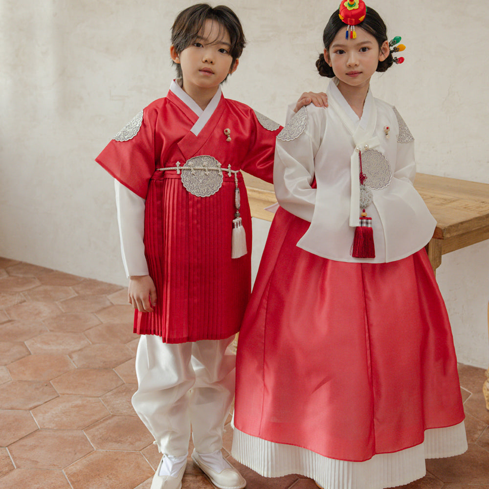 Sungkoon Pleated Red Boy Hanbok (100D-10YR)