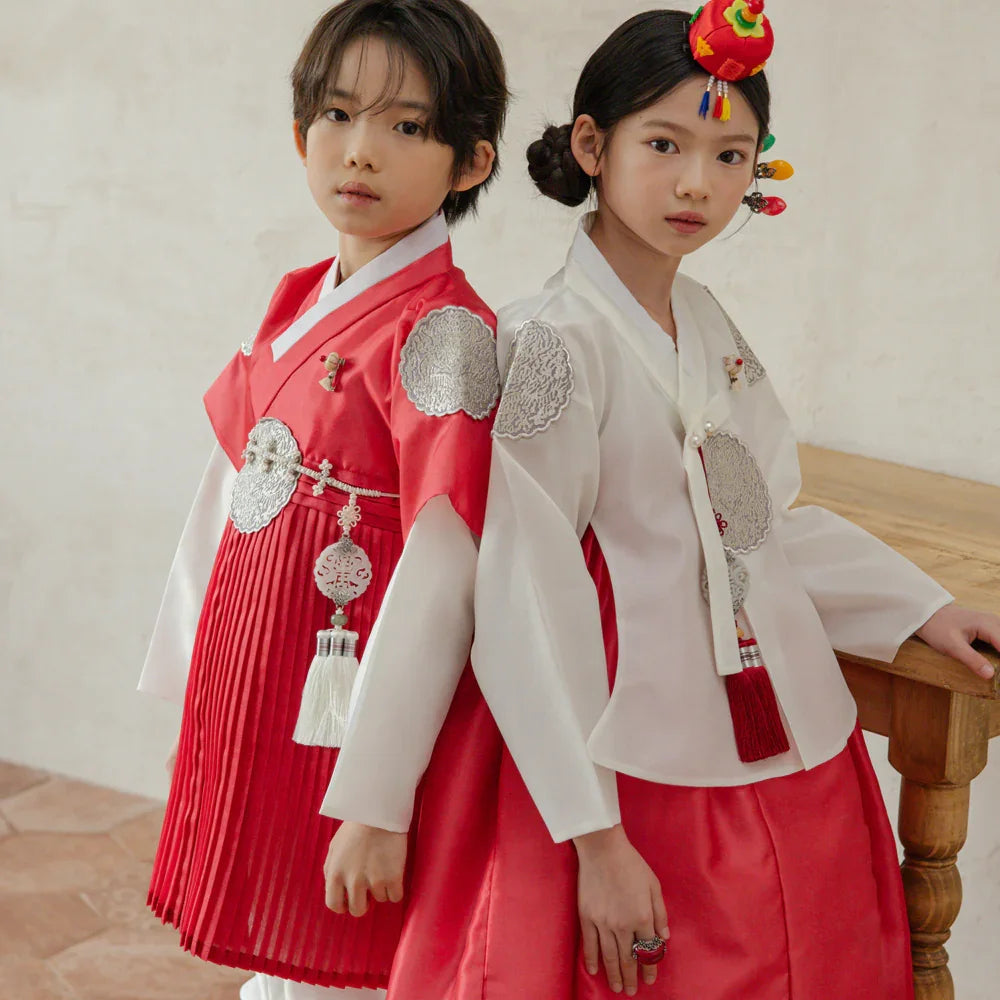 Sungbin Pleated Red Girl Hanbok (100D-10YR) - Native Korean