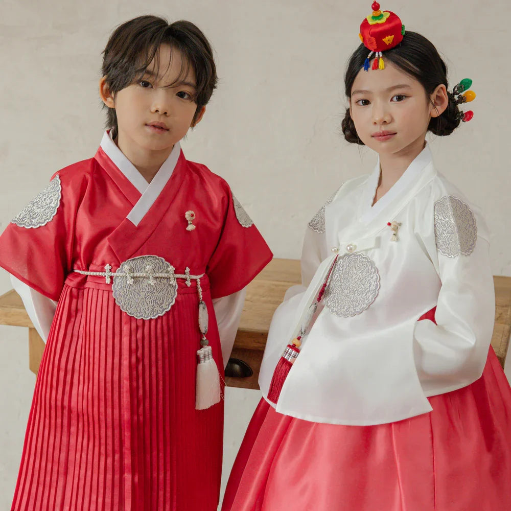 Sungbin Pleated Red Girl Hanbok (100D-10YR) - Native Korean