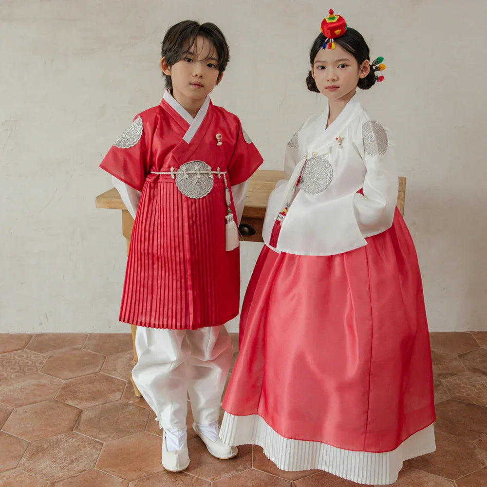 Sungbin Pleated Red Girl Hanbok (100D-10YR) - Native Korean
