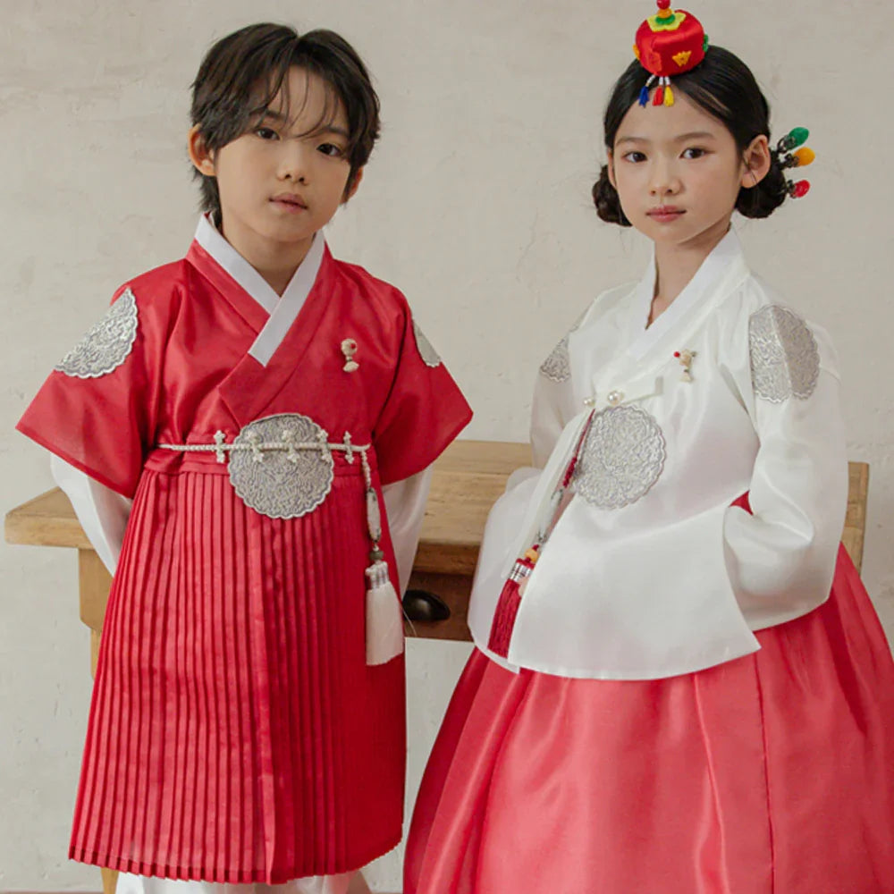 Sungbin Pleated Red Girl Hanbok (100D-10YR) - Native Korean