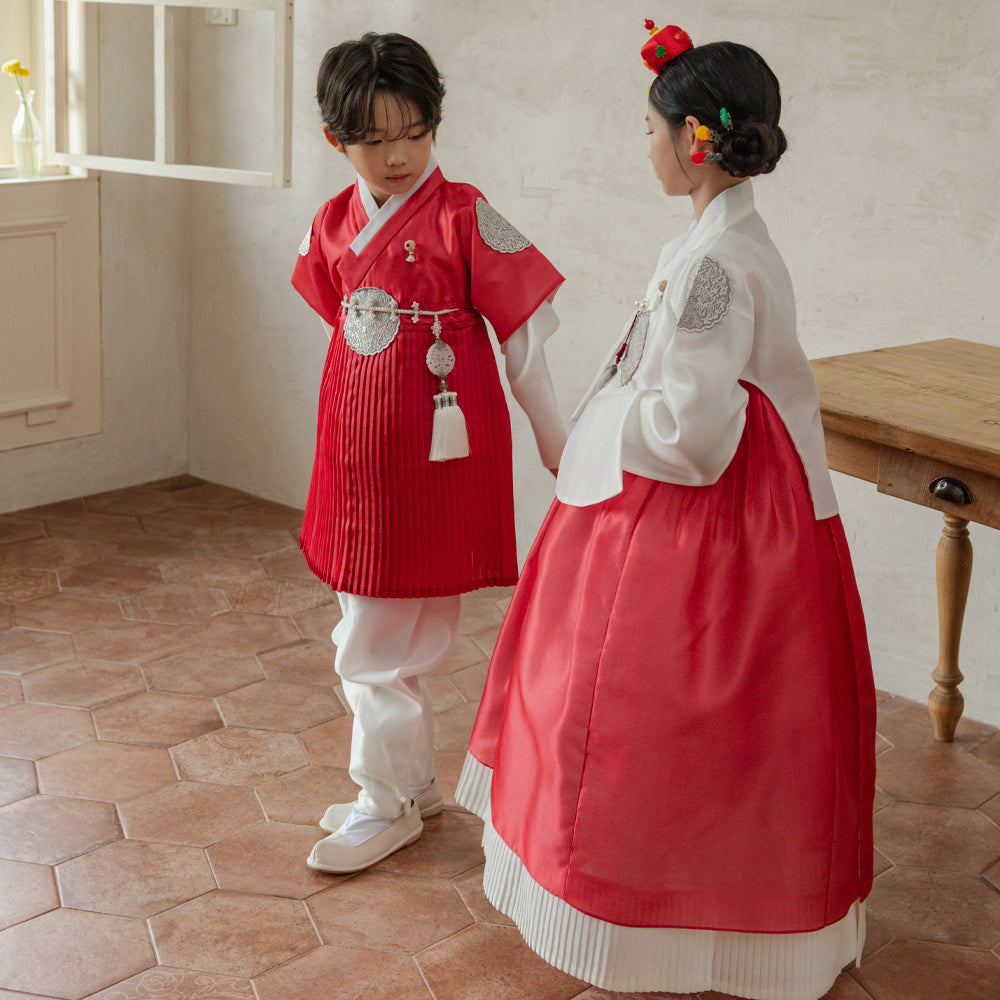 Sungkoon Pleated Red Boy Hanbok (100D-10YR)