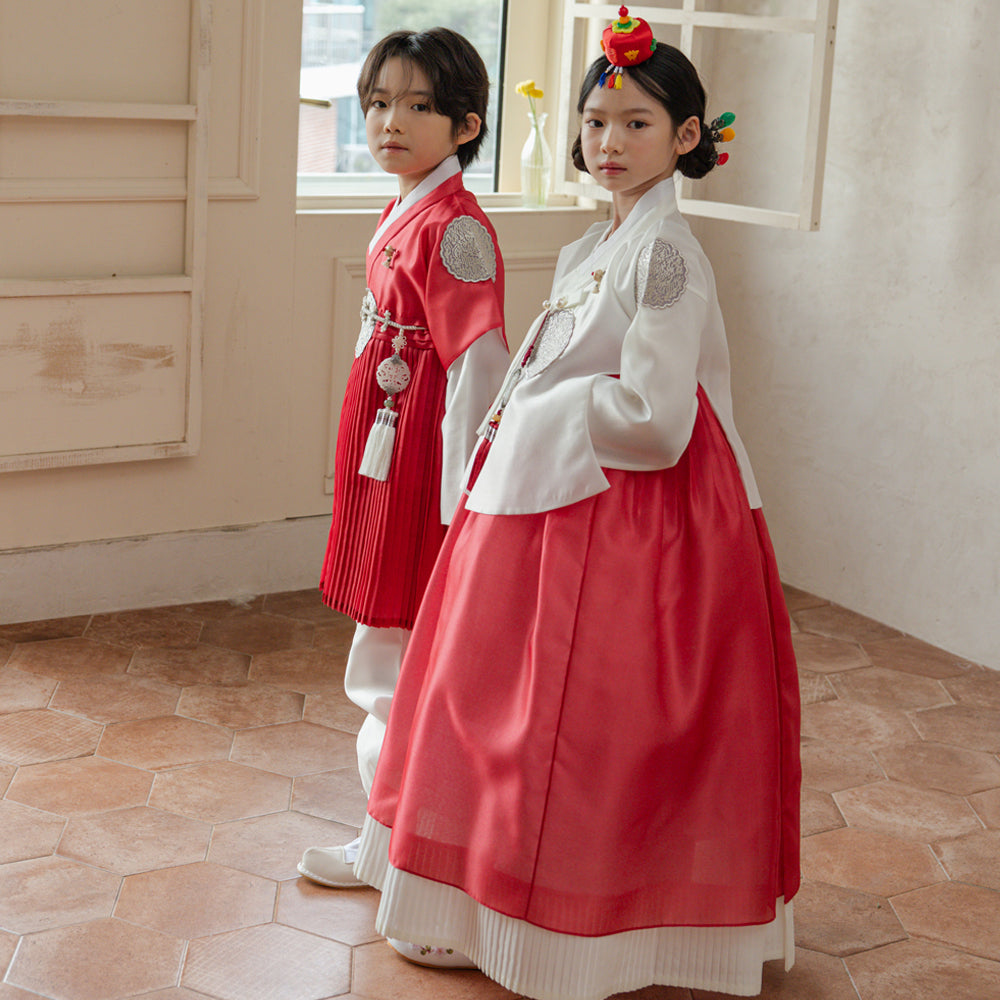 Sungkoon Pleated Red Boy Hanbok (100D-10YR)