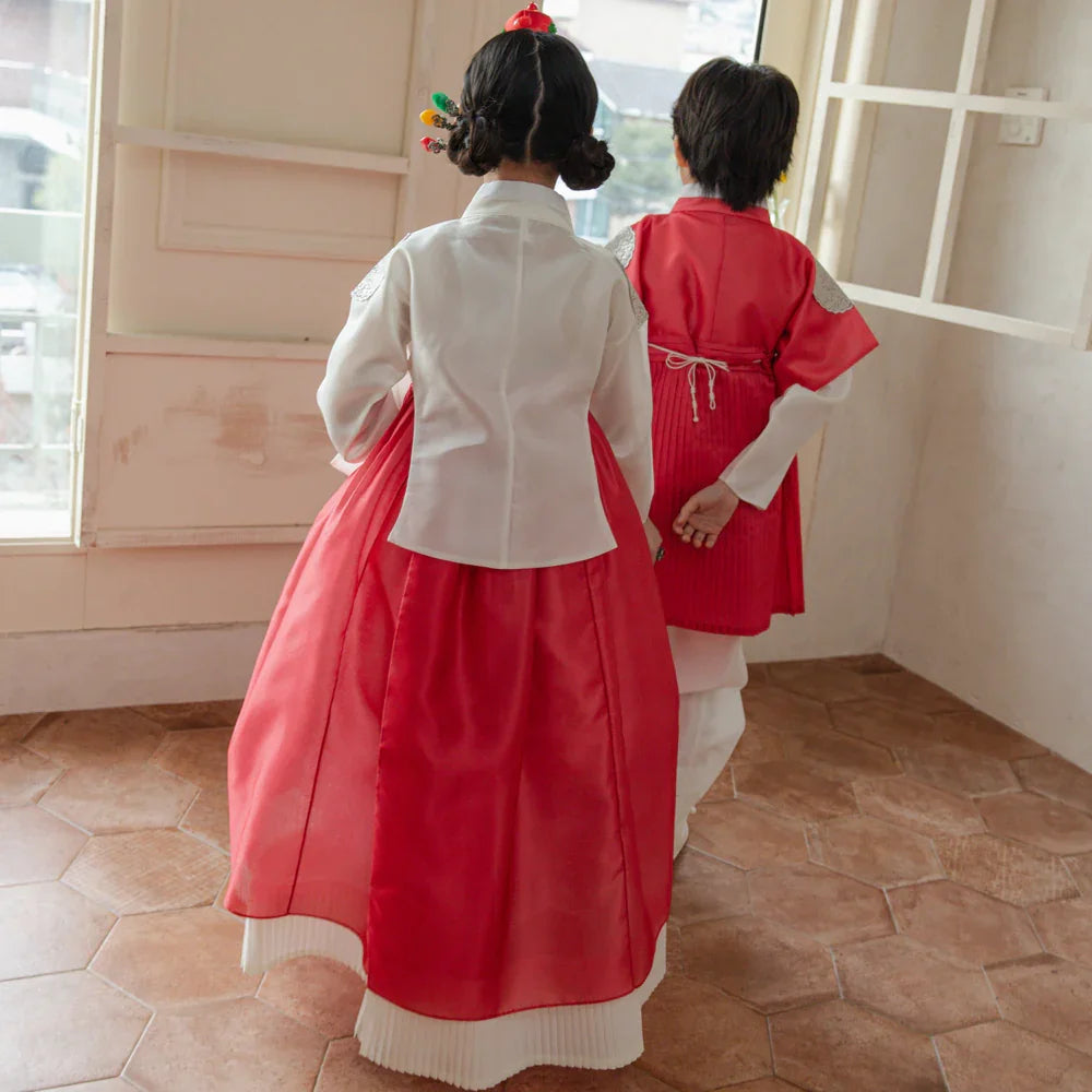Sungbin Pleated Red Girl Hanbok (100D-10YR) - Native Korean