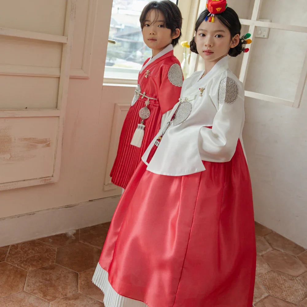 Sungbin Pleated Red Girl Hanbok (100D-10YR) - Native Korean