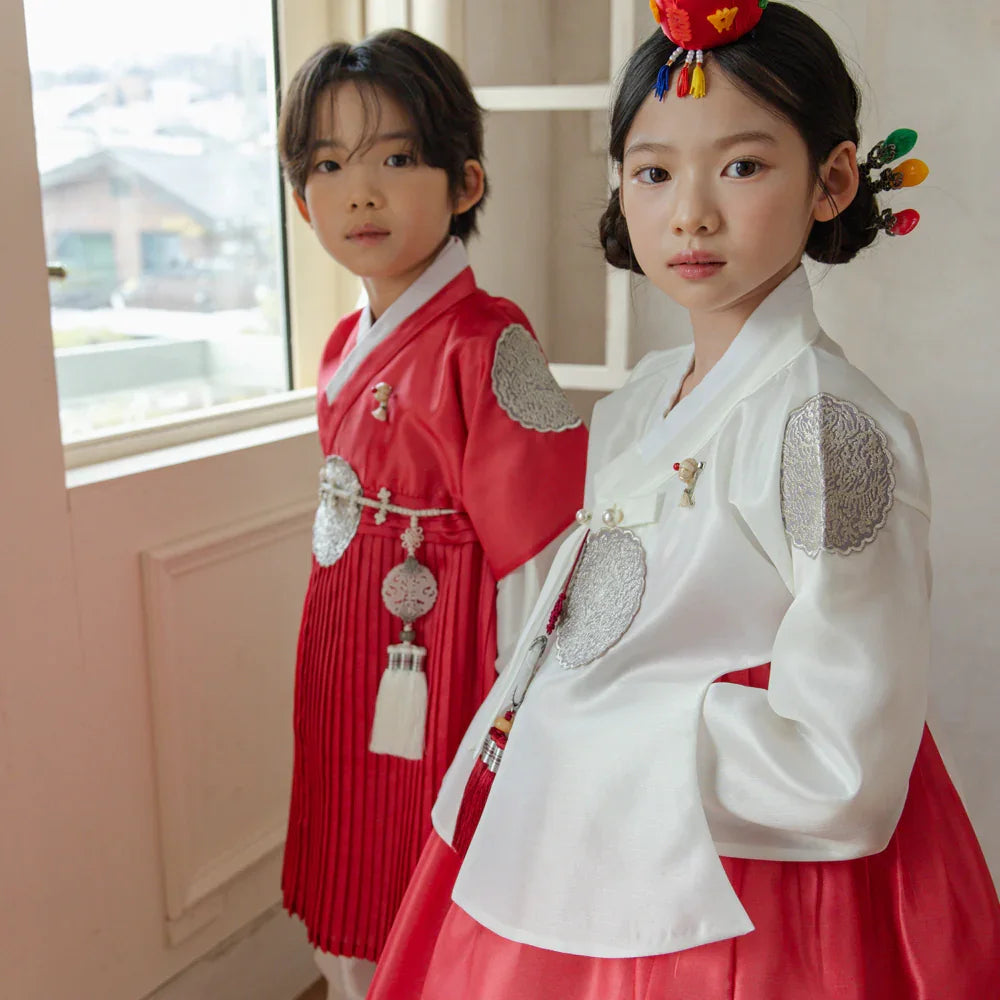 Sungbin Pleated Red Girl Hanbok (100D-10YR) - Native Korean