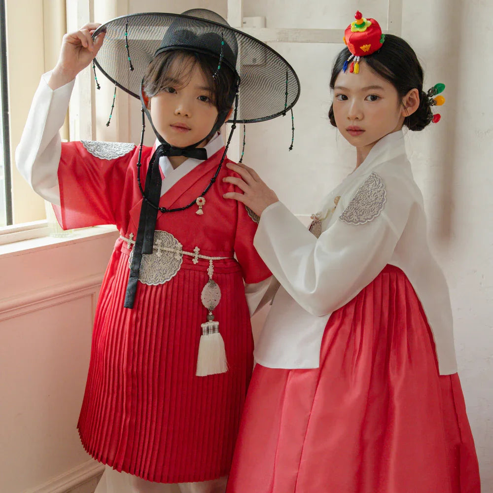 Sungbin Pleated Red Girl Hanbok (100D-10YR) - Native Korean