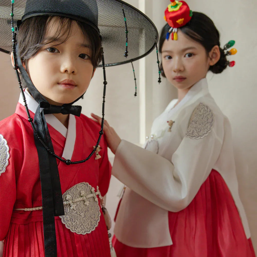 Sungbin Pleated Red Girl Hanbok (100D-10YR) - Native Korean