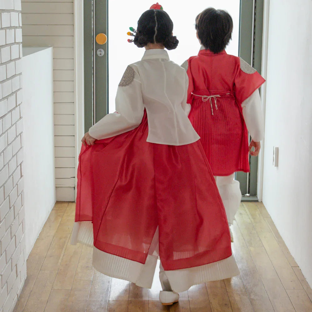 Sungbin Pleated Red Girl Hanbok (100D-10YR) - Native Korean