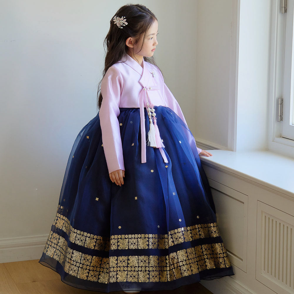 Won Pink Navy Dress Hanbok(1-8YR)