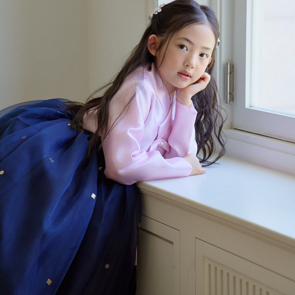 Won Pink Navy Dress Hanbok(1-8YR)