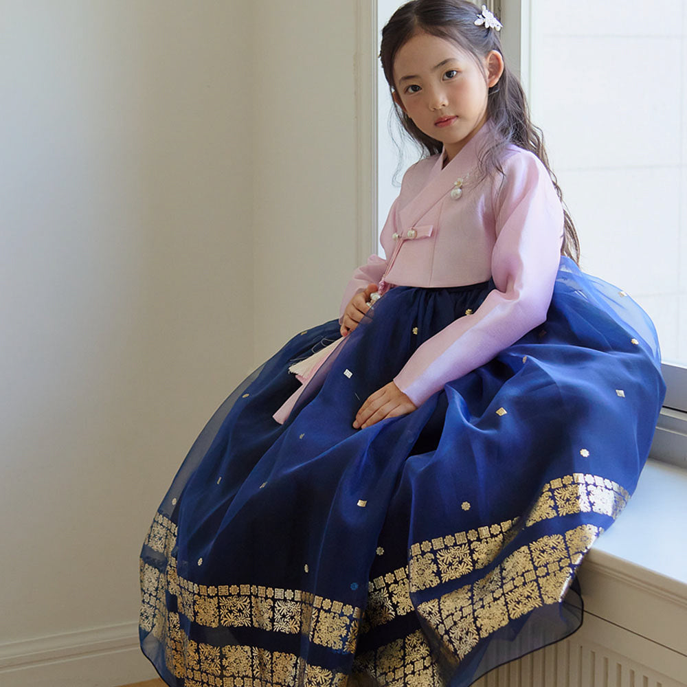 Won Pink Navy Dress Hanbok(1-8YR)