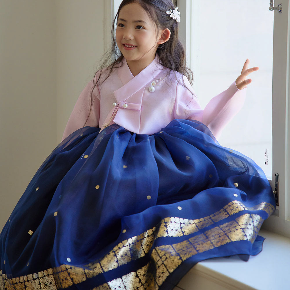 Won Pink Navy Dress Hanbok(1-8YR)
