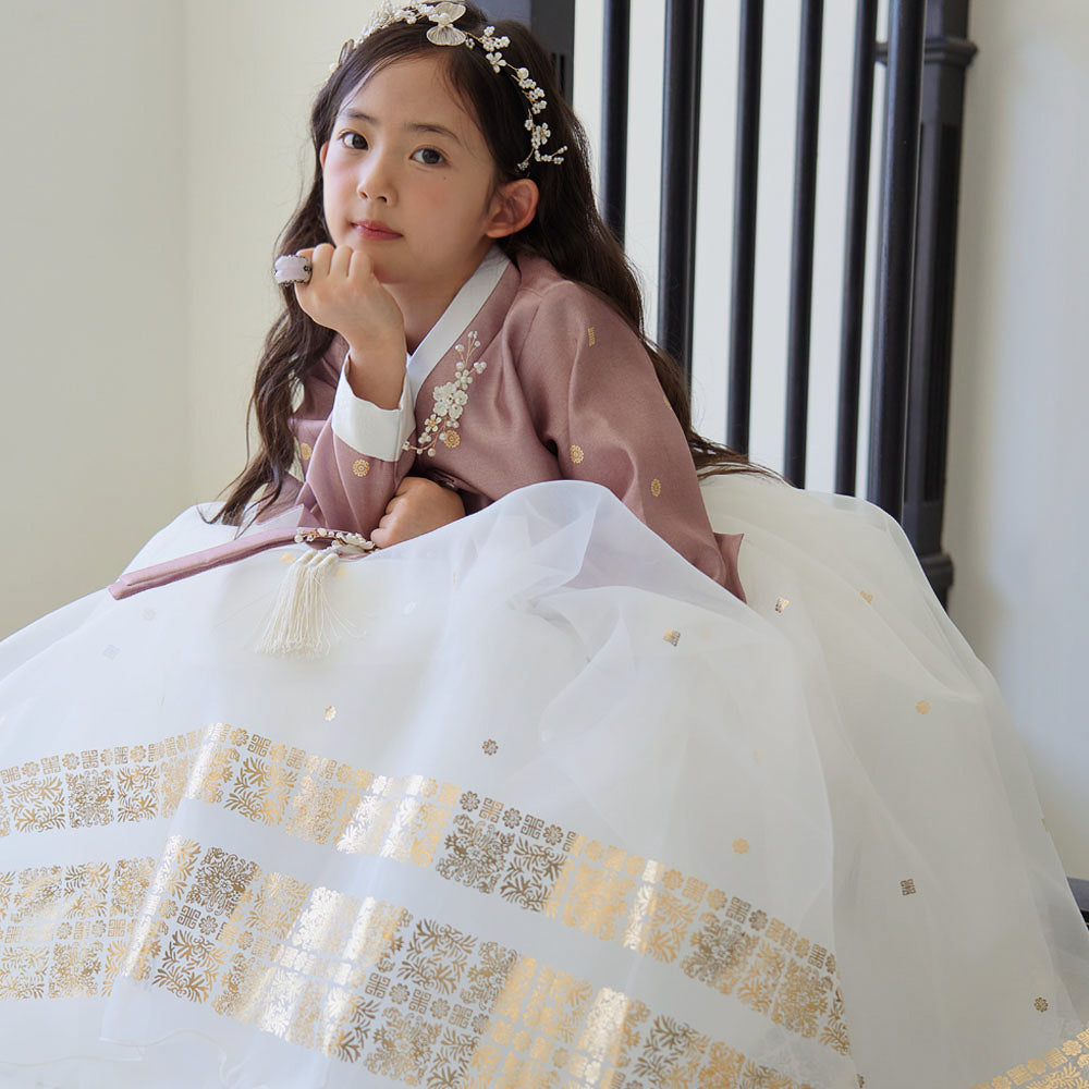 Won Brown White Dress Hanbok (1-8YR)