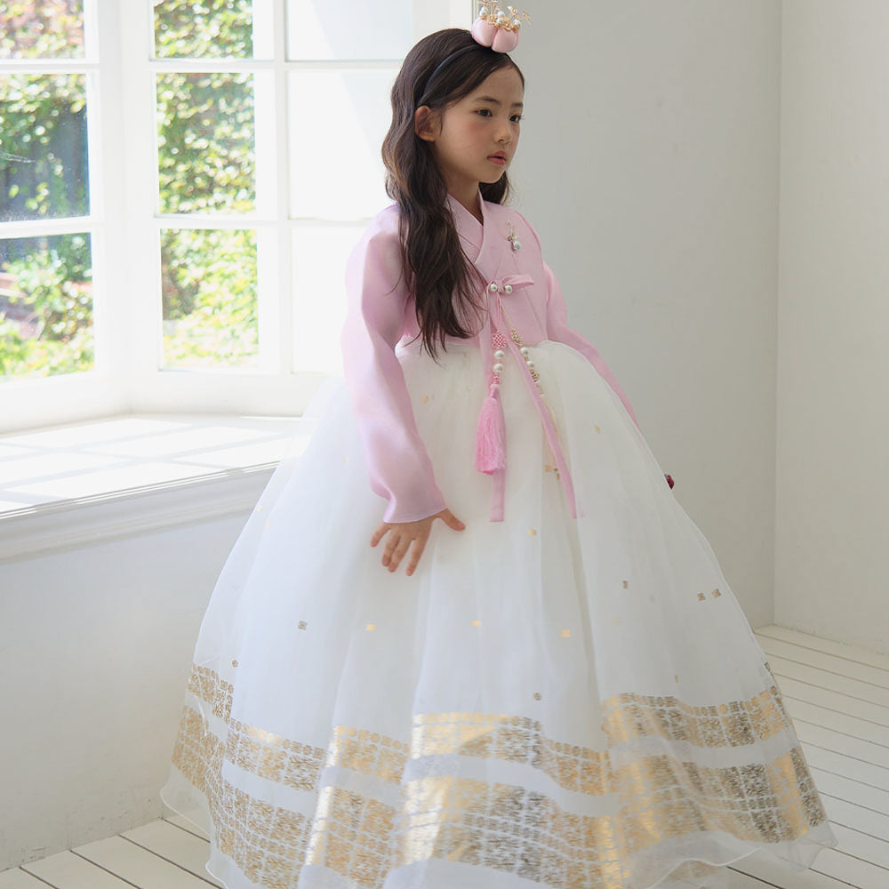 Won Pink White Dress Hanbok(1-8YR)
