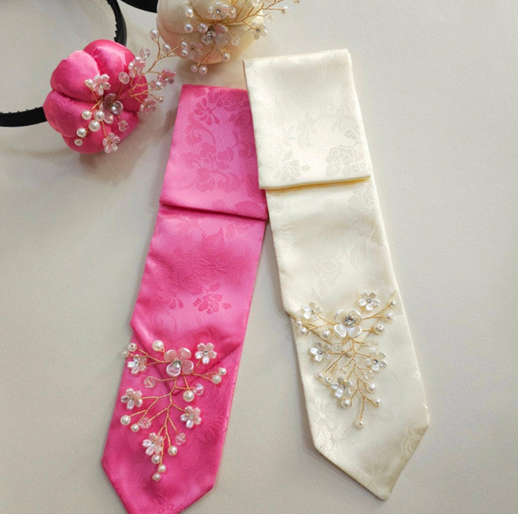 Beads Floral Mini Hair Tie - Native Korean