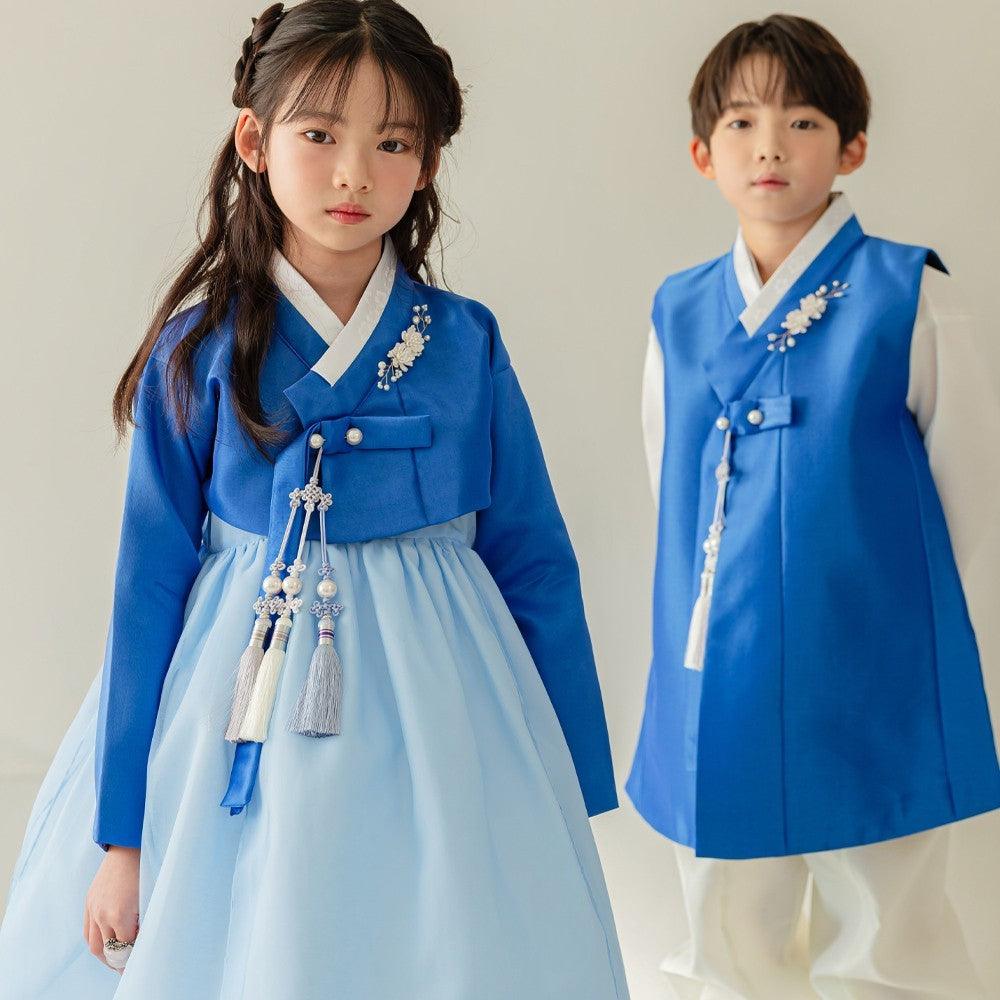 Yumin Flared Blue Sky Girl Hanbok (100D-15YR) - Native Korean