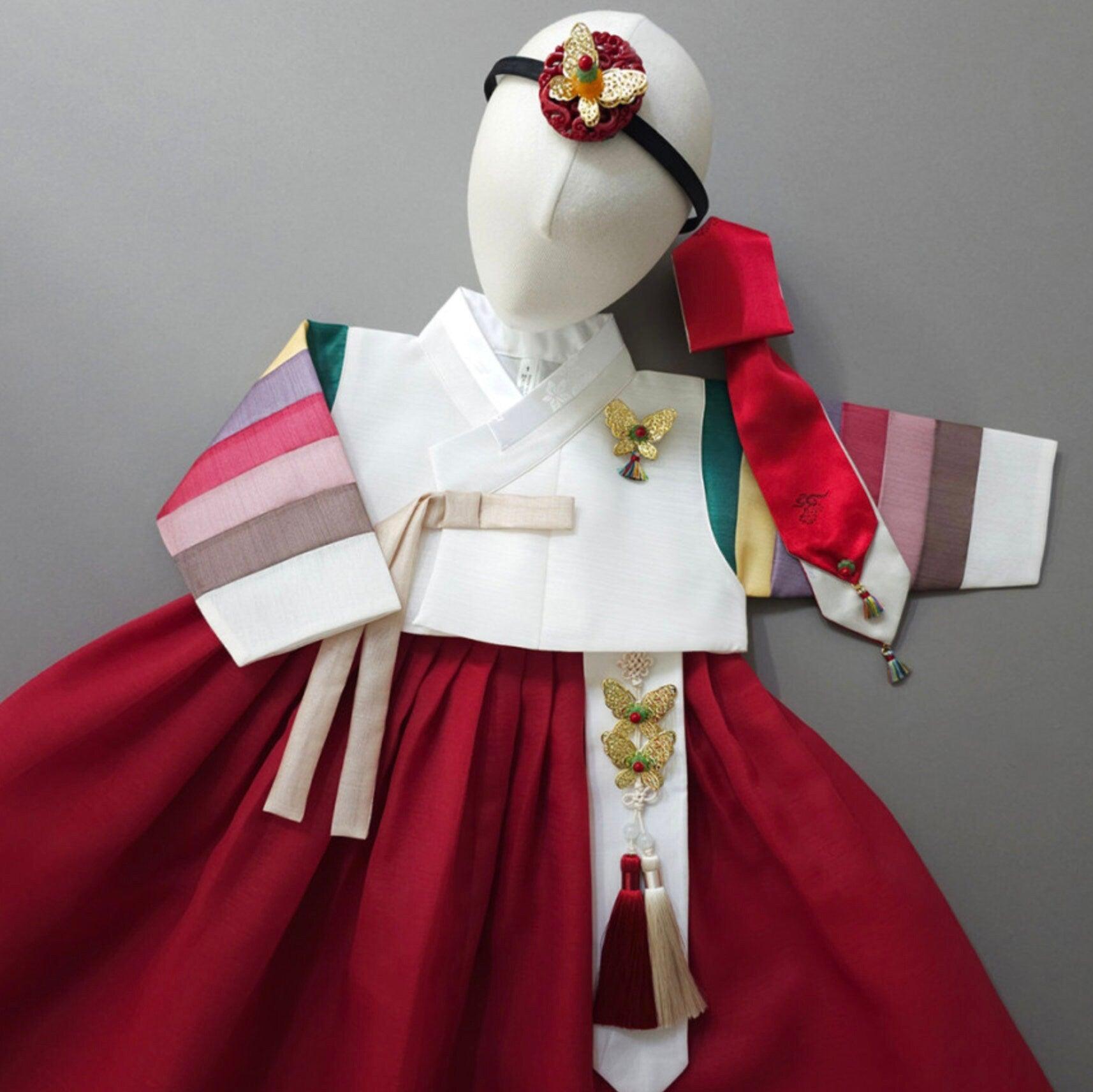 Dain Red Saekdong Girl Hanbok (1-12YR) - Native Korean