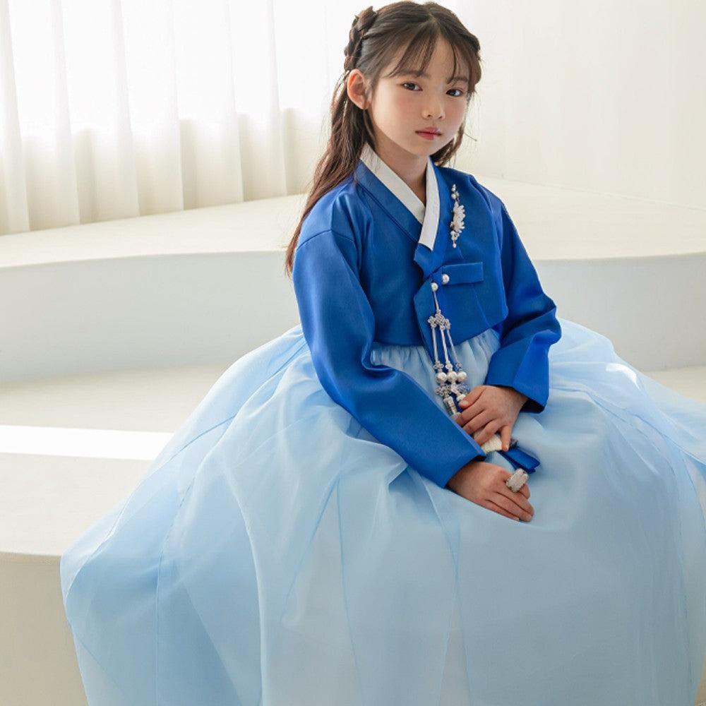 Yumin Flared Blue Sky Girl Hanbok (100D-15YR) - Native Korean