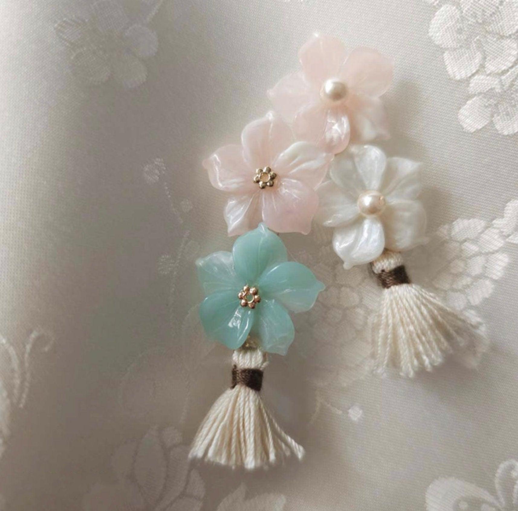 Duo Floral Tassel Brooch - Native Korean