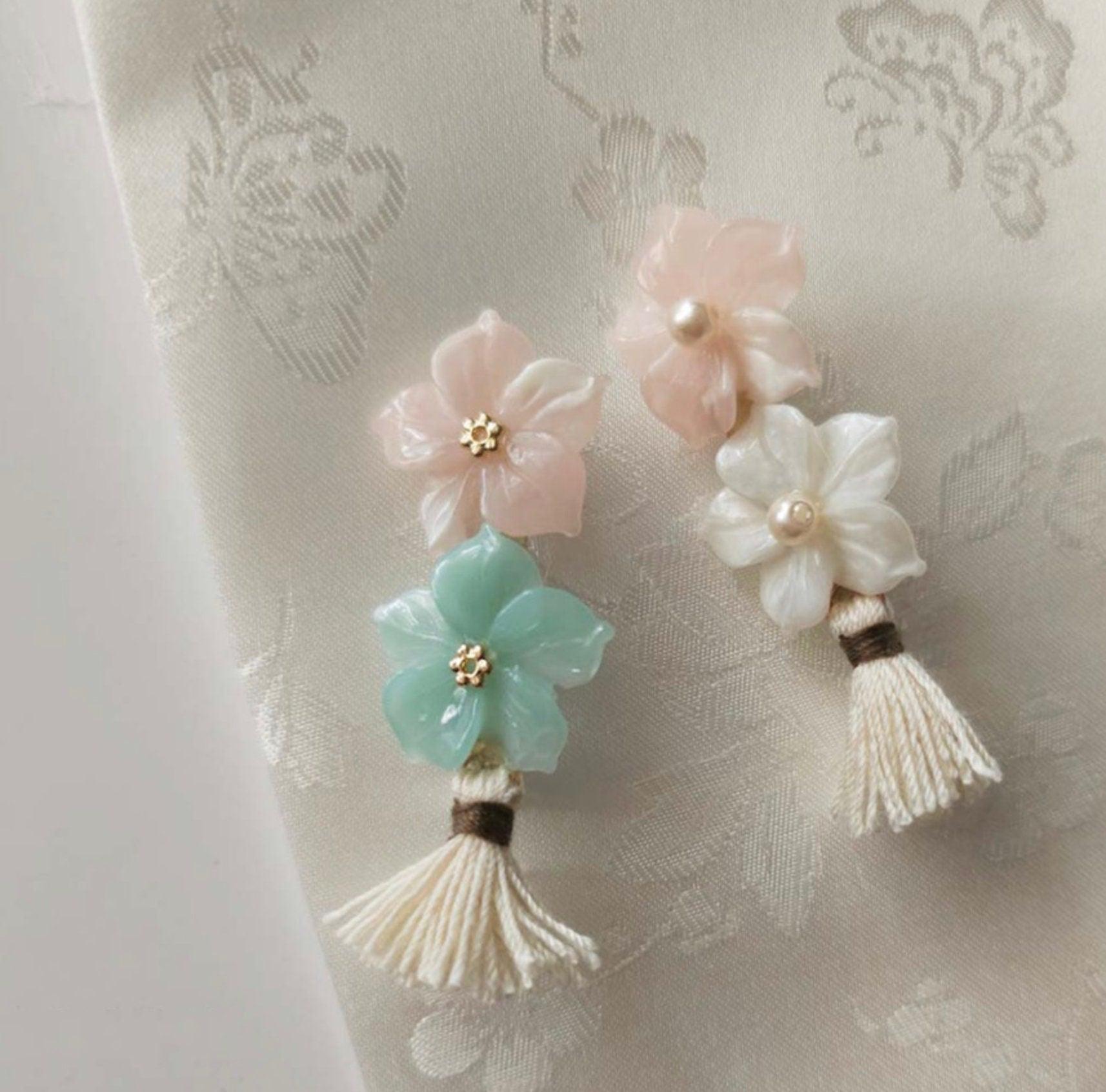 Duo Floral Tassel Brooch - Native Korean