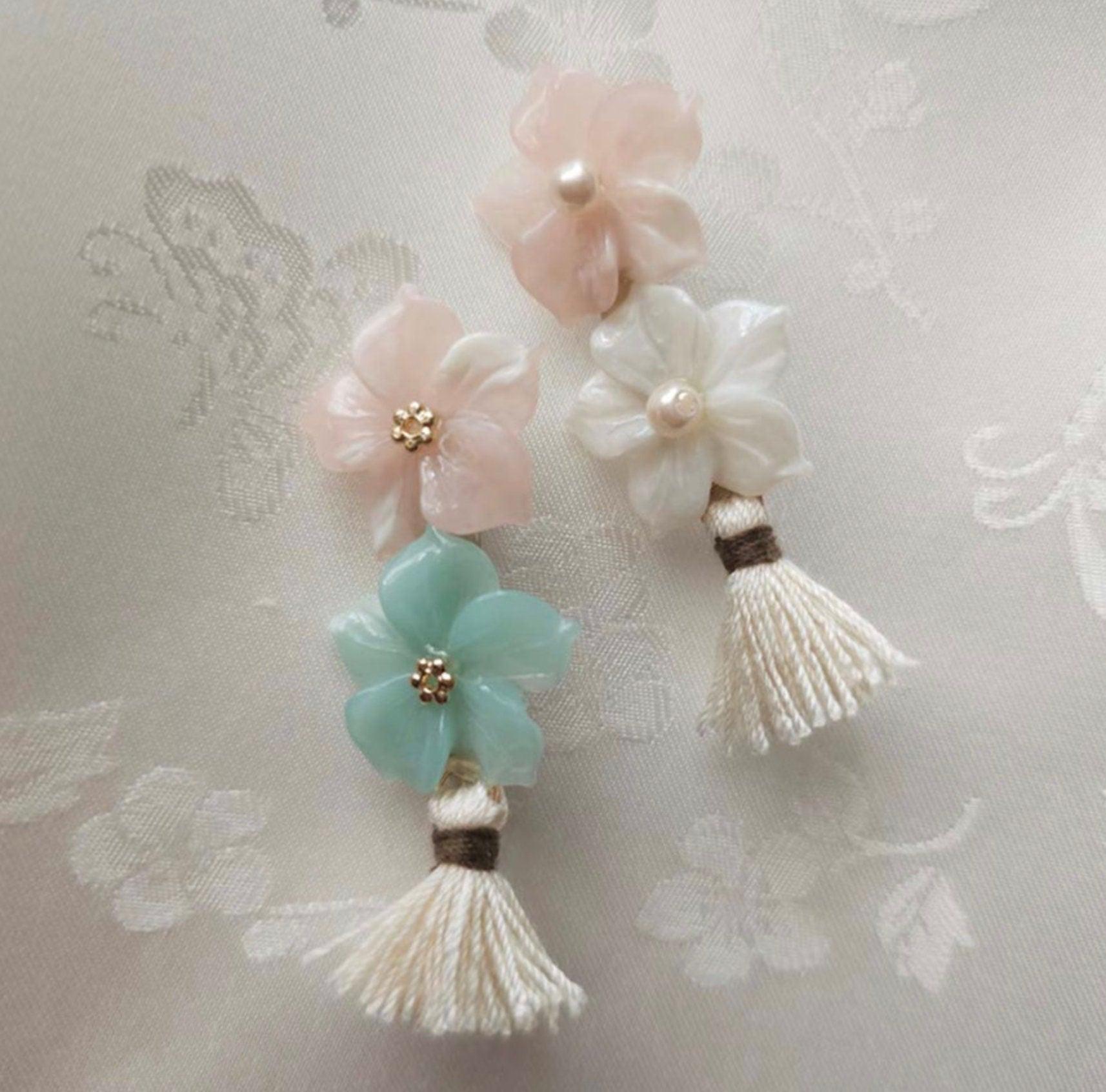 Duo Floral Tassel Brooch - Native Korean