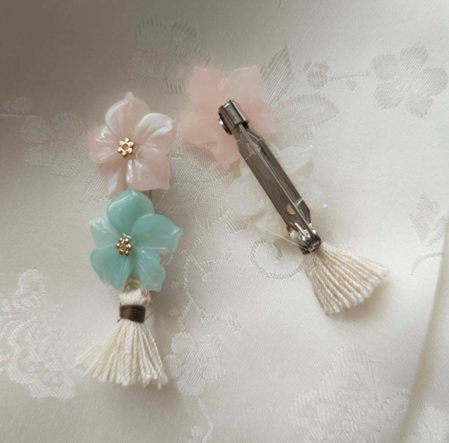 Duo Floral Tassel Brooch - Native Korean