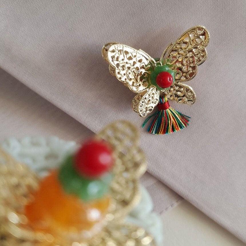 Gold Butterfly Tassel Brooch2 - Native Korean