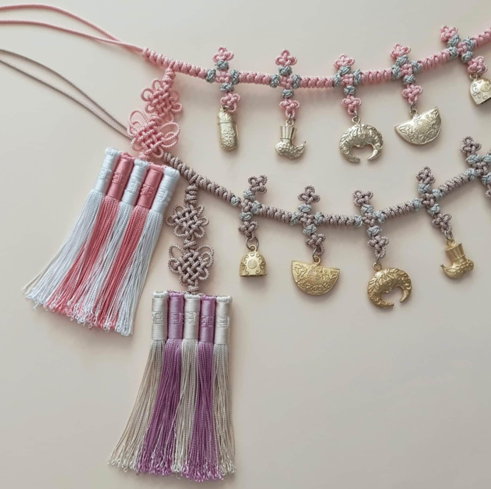 Gold Ornaments Lavender Tassel Belt - Native Korean