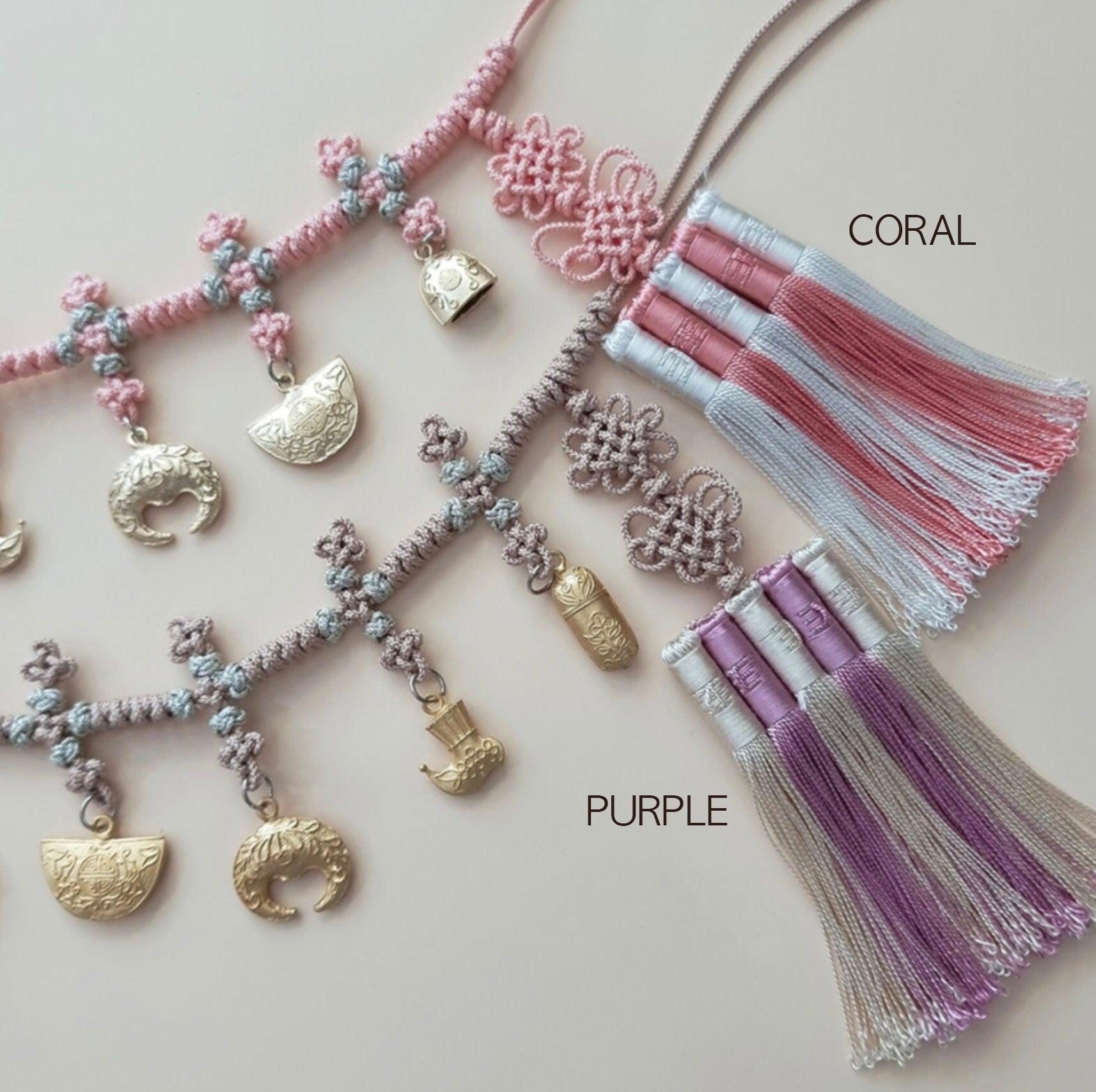 Gold Ornaments Lavender Tassel Belt - Native Korean