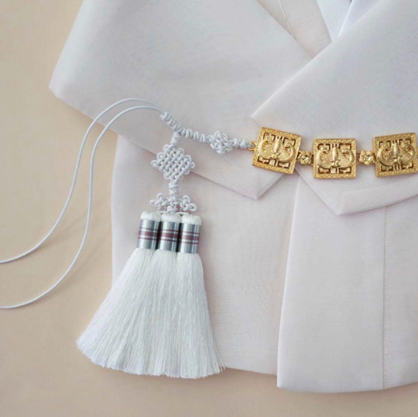 Gold Rectangle Ornaments Tassel Belt - Native Korean