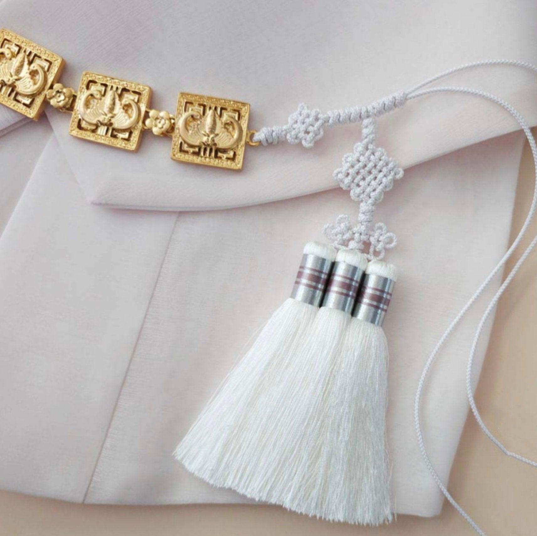 Gold Rectangle Ornaments Tassel Belt - Native Korean