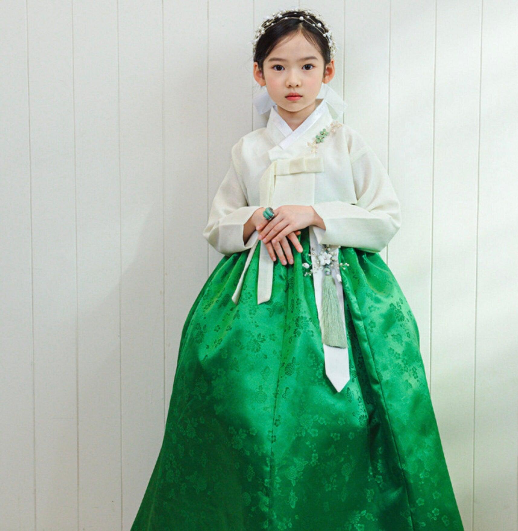 Heejin Ivory Green Girl Hanbok (100D-15YR) - Native Korean