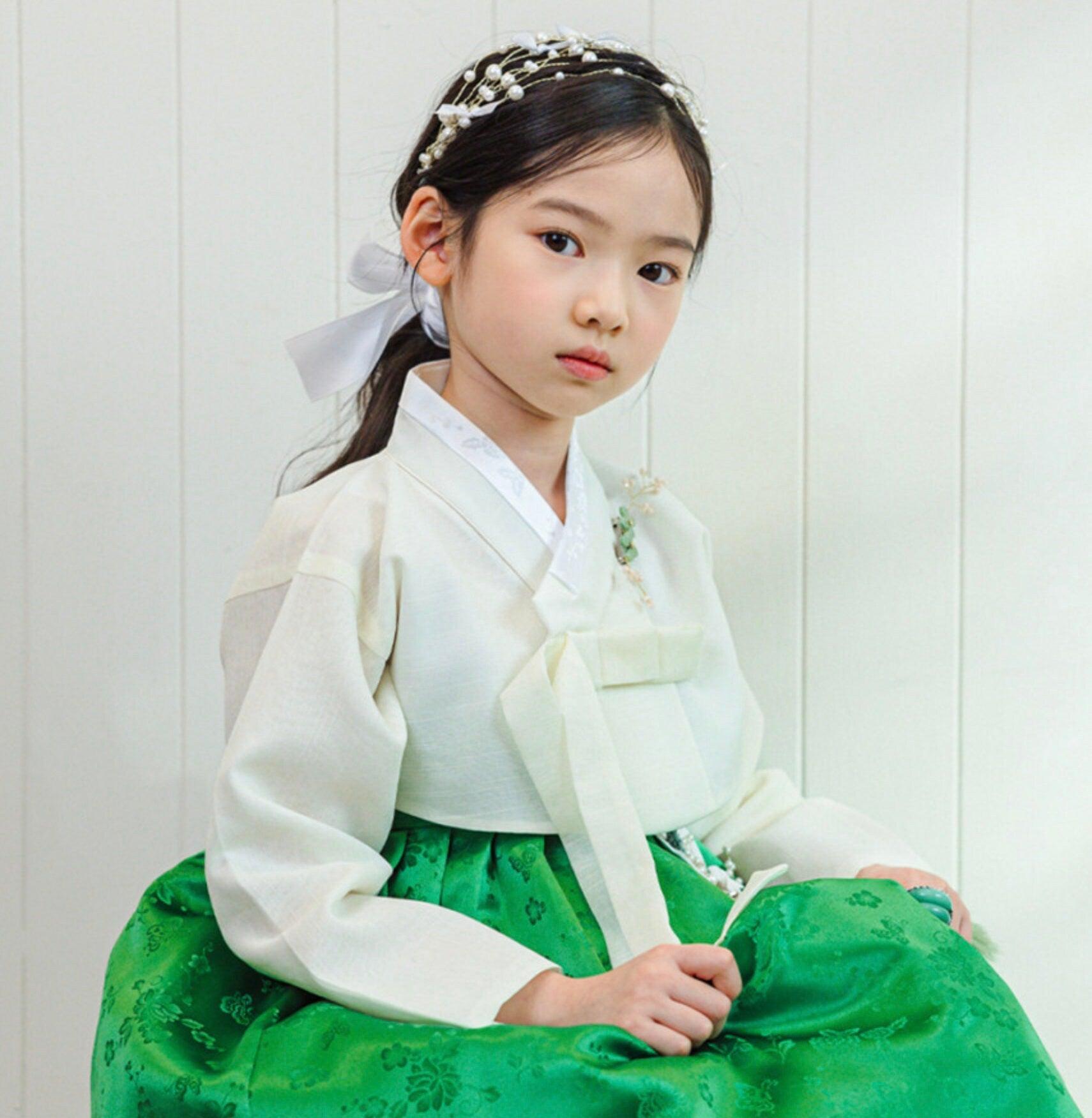 Heejin Ivory Green Girl Hanbok (100D-15YR) - Native Korean
