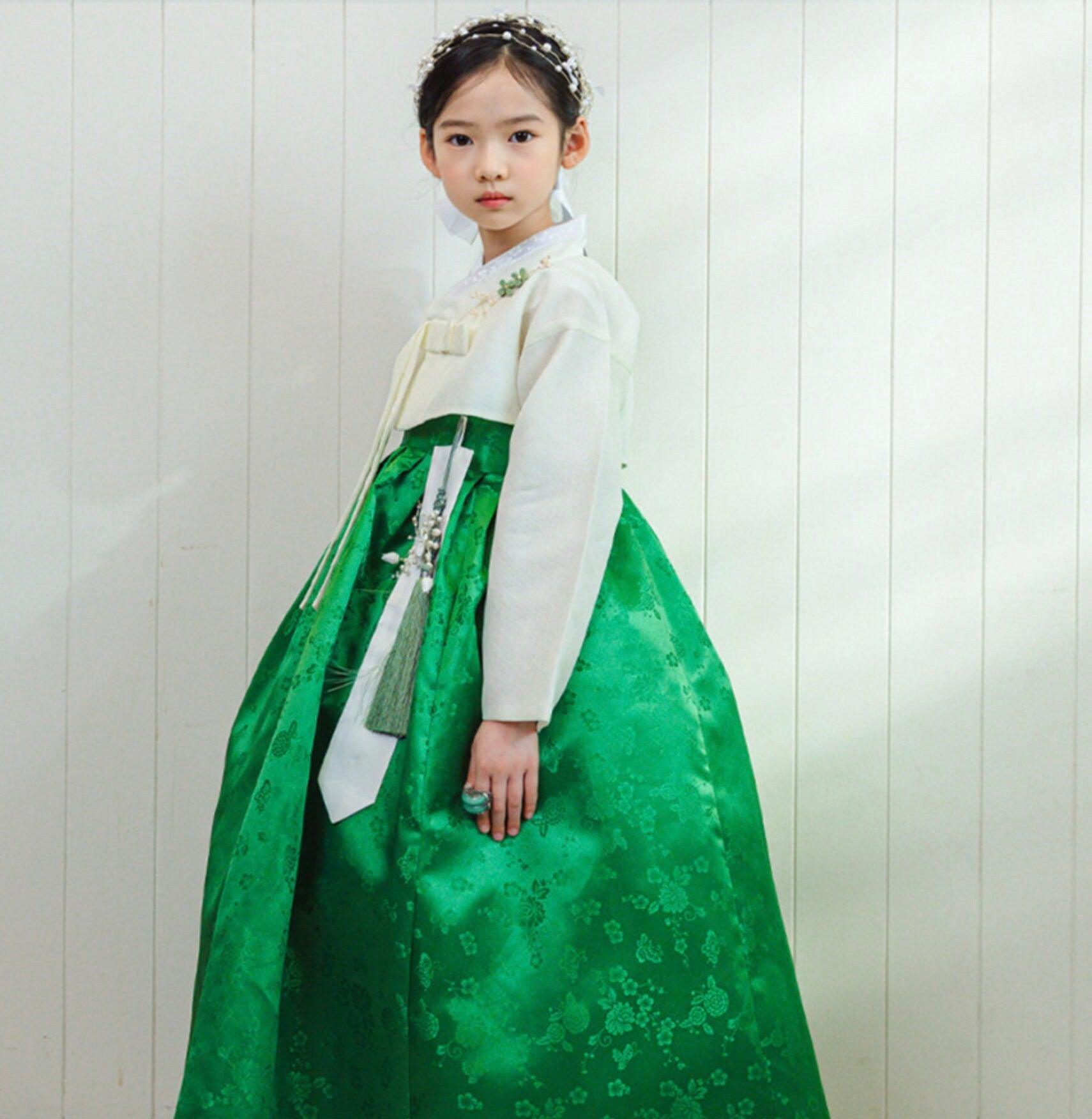Heejin Ivory Green Girl Hanbok (100D-15YR) - Native Korean