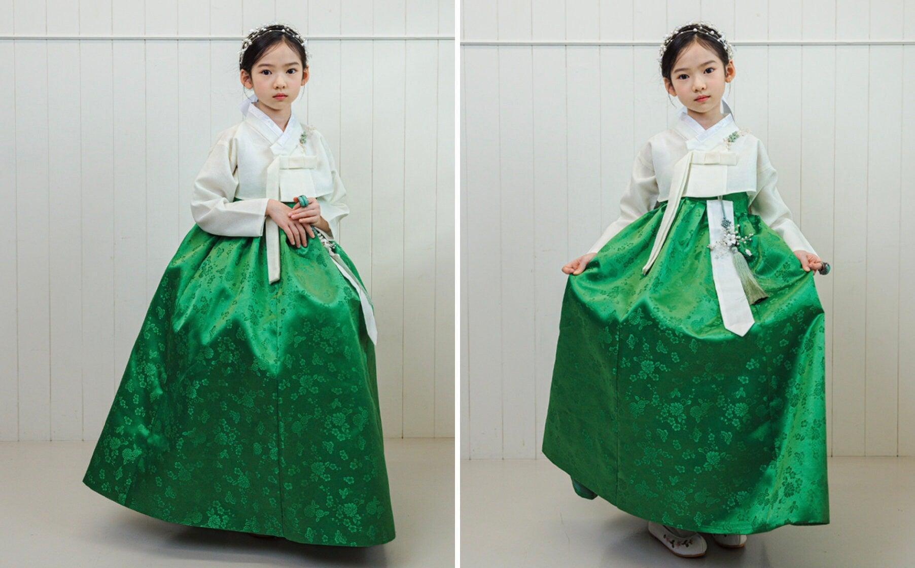 Heejin Ivory Green Girl Hanbok (100D-15YR) - Native Korean