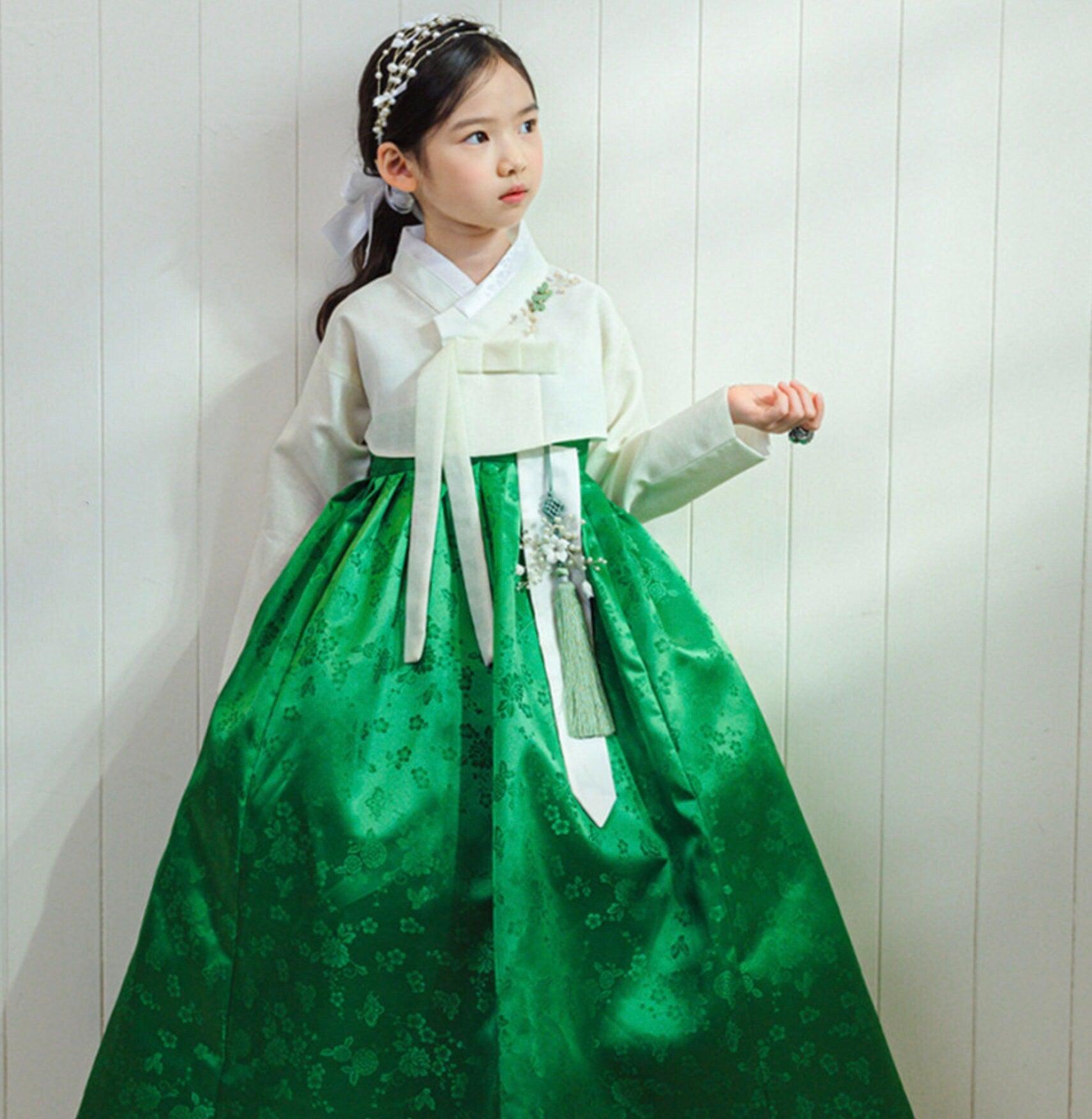 Heejin Ivory Green Girl Hanbok (100D-15YR) - Native Korean
