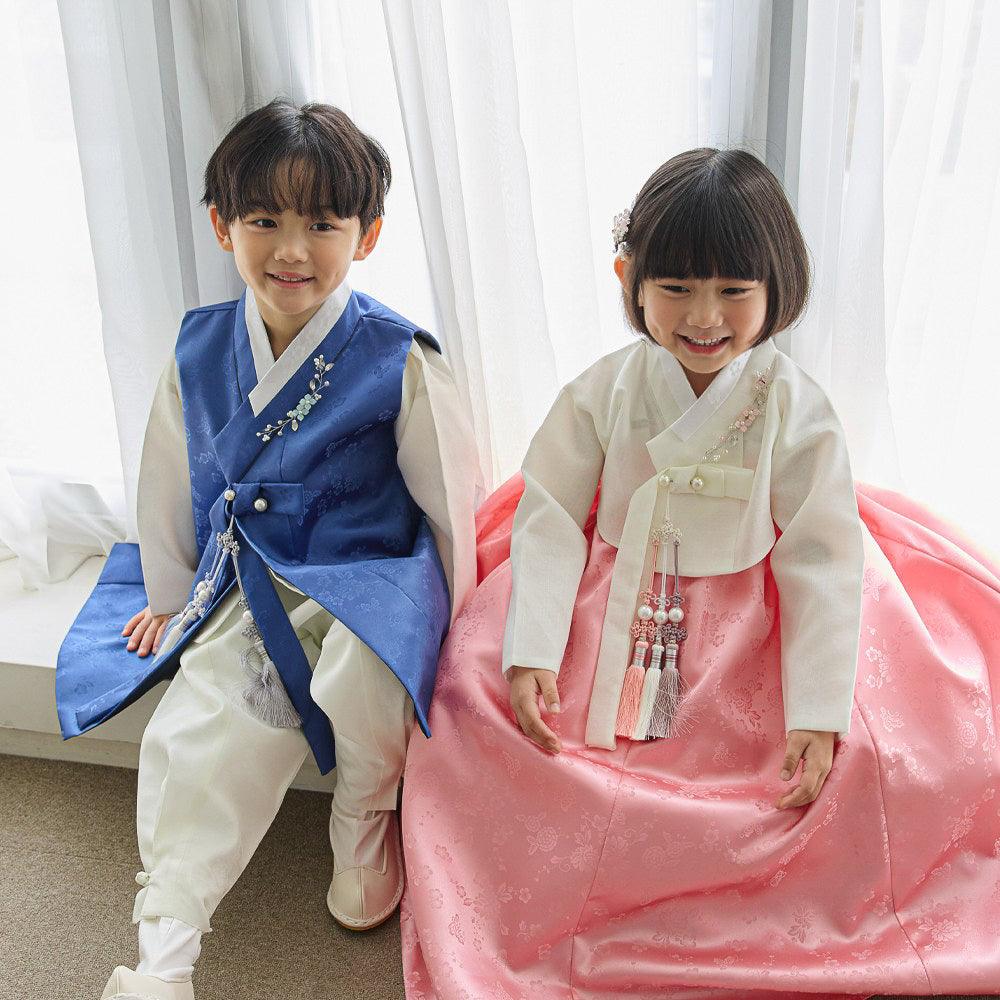 Heejin Ivory Pink Skirt Girl Hanbok (100D-15YR) - Native Korean