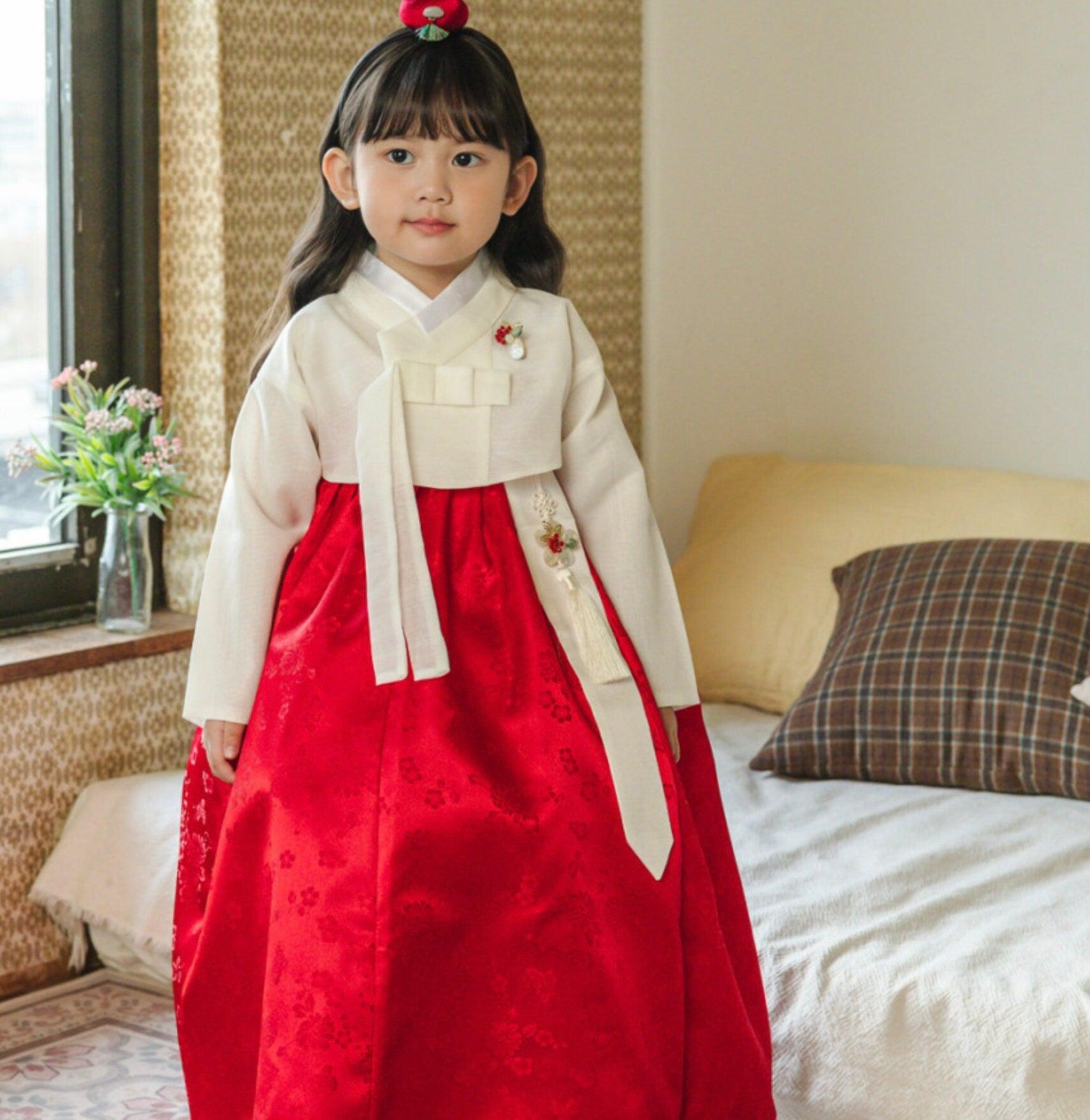 Heejin Ivory Red Girl Hanbok (100D-15YR) - Native Korean