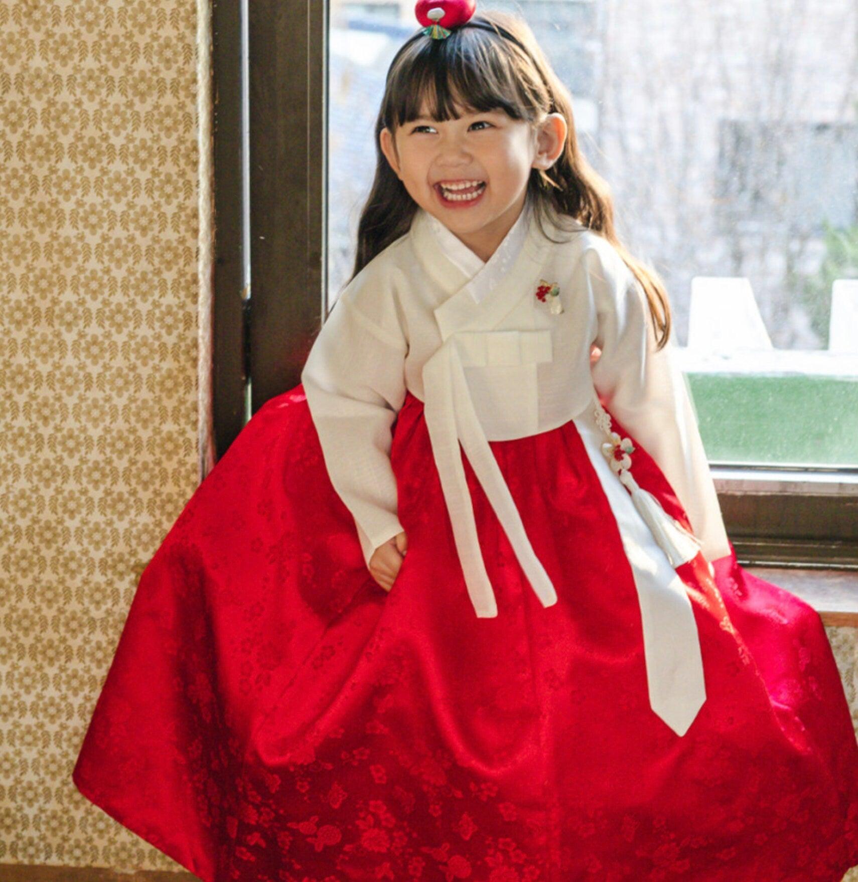 Heejin Ivory Red Girl Hanbok (100D-15YR) - Native Korean