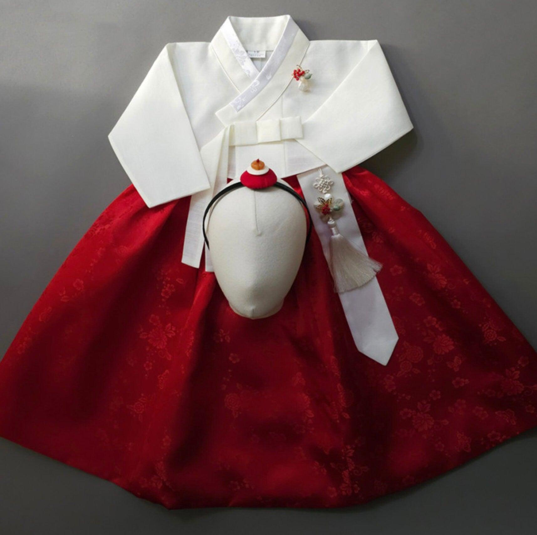 Heejin Ivory Red Girl Hanbok (100D-15YR) - Native Korean