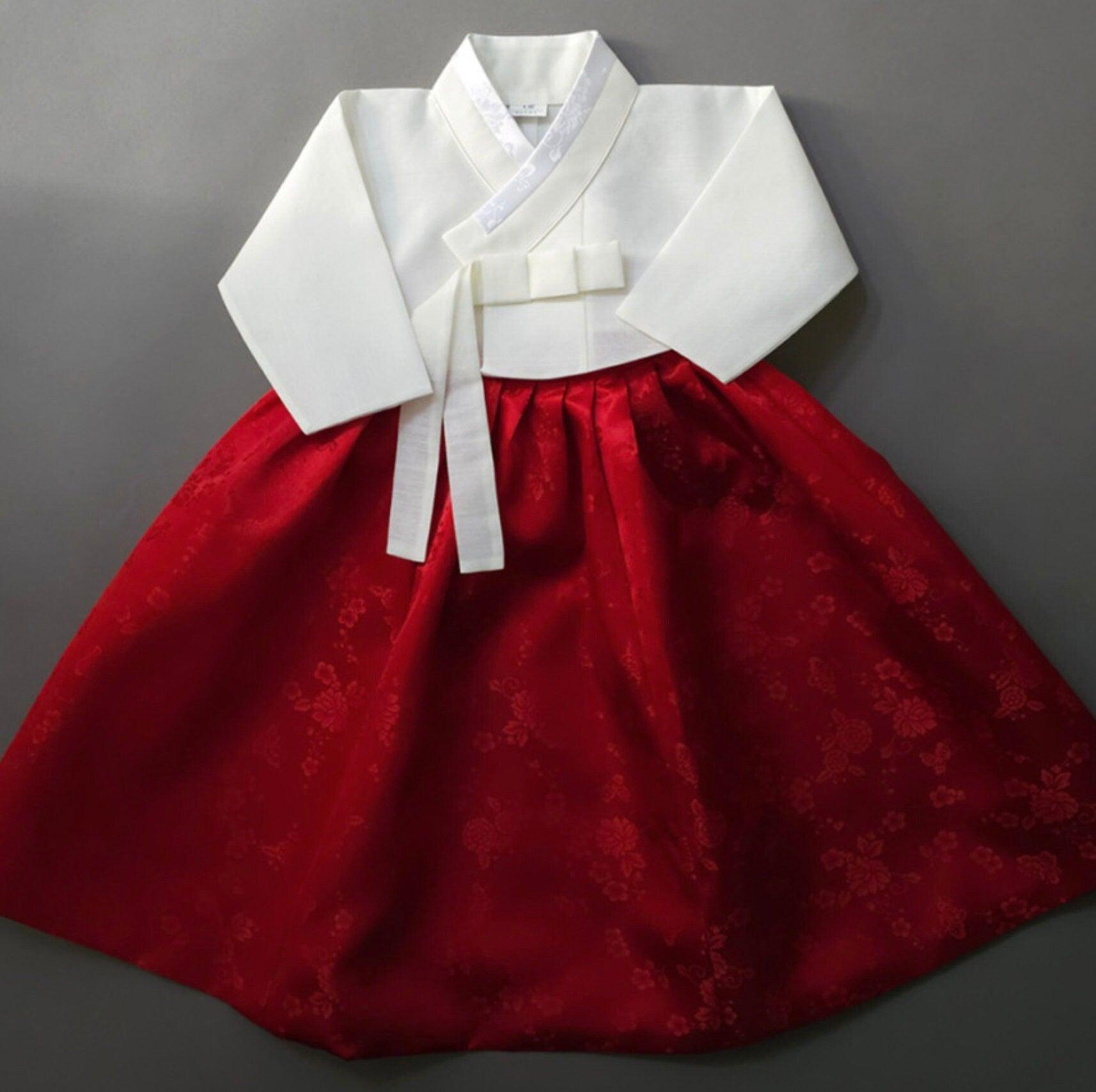 Heejin Ivory Red Girl Hanbok (100D-15YR) - Native Korean